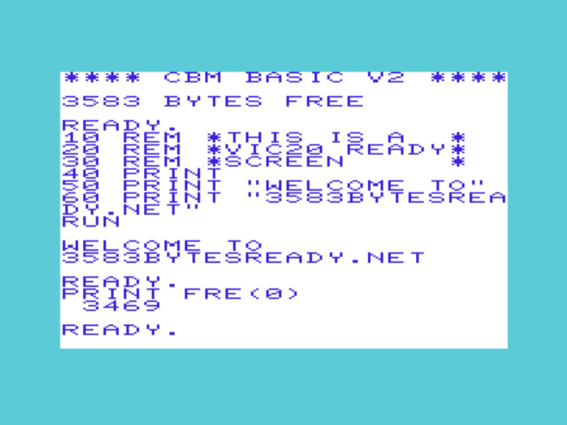 Vic20 Ready Screen - 3583 Bytes Free